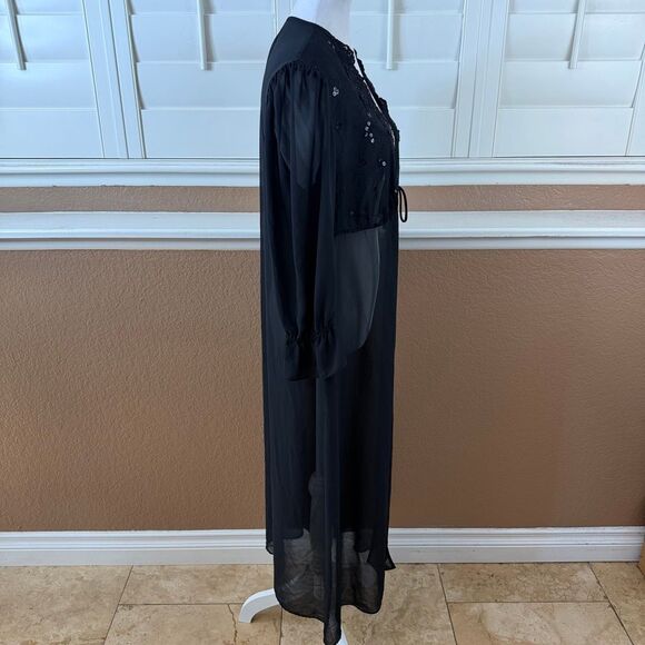 Vintage California Dynasty Sheer Black Boudoir Robe Romantic Goth Dark Glam Sz L - Picture 4 of 8